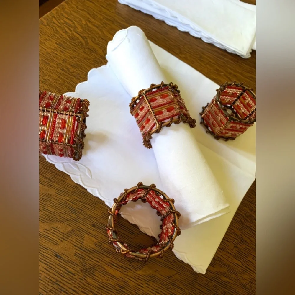 Vtg PIER ONE 4-pcs Moroccan Beaded Napkin Rings #1031245